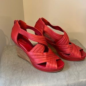 Cole Haan red leather wedge heel sandals